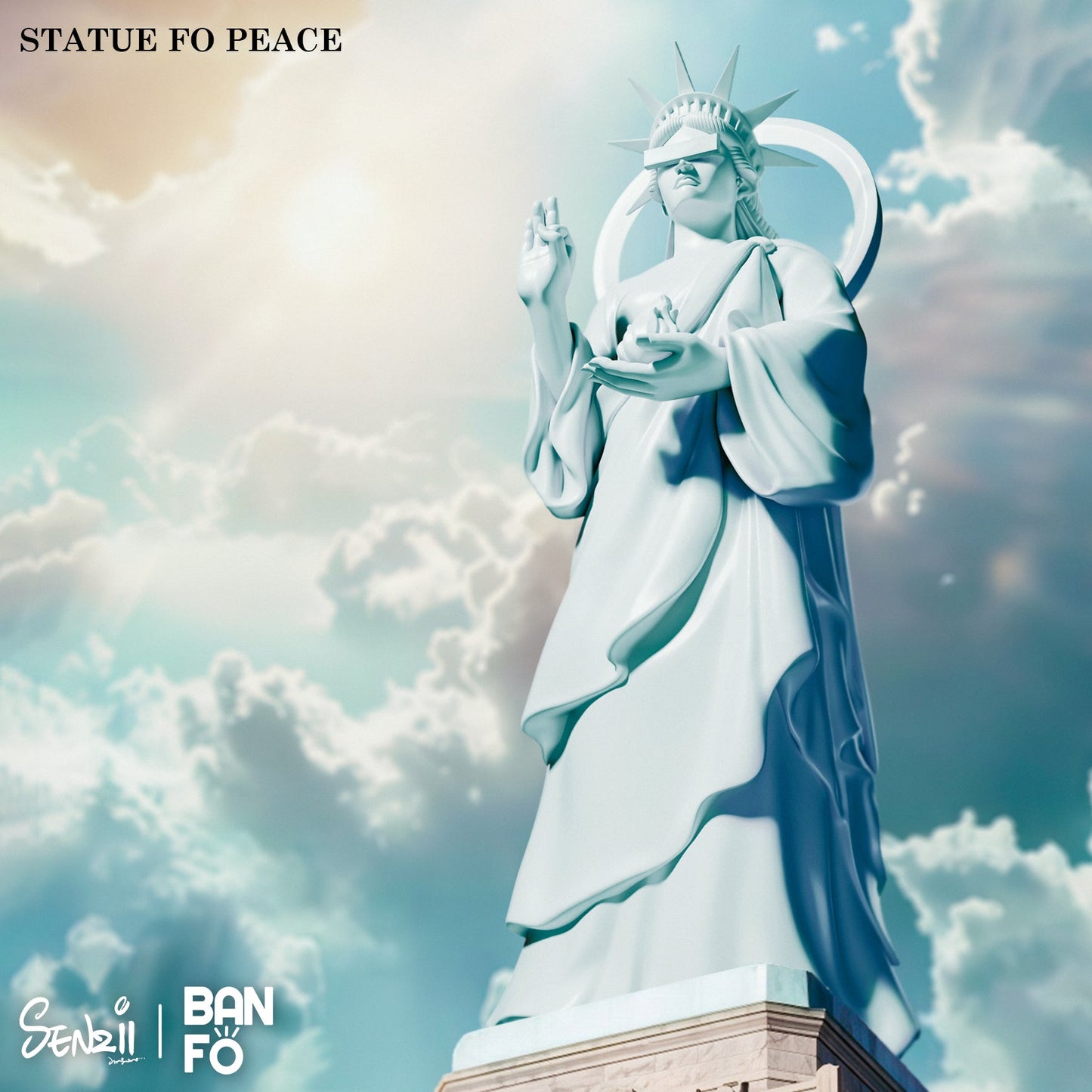 【現貨】SENZII千記商行·BANFO萬佛系列 和平女神像(STATUE OF PEACE) 石膏白+松石青套裝