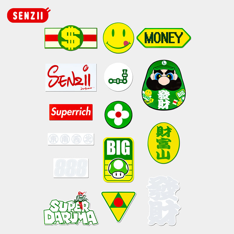 【现货】SENZII千記商行x財神院子 SUPER DARUMA 超級達摩-發財主題貼紙套裝